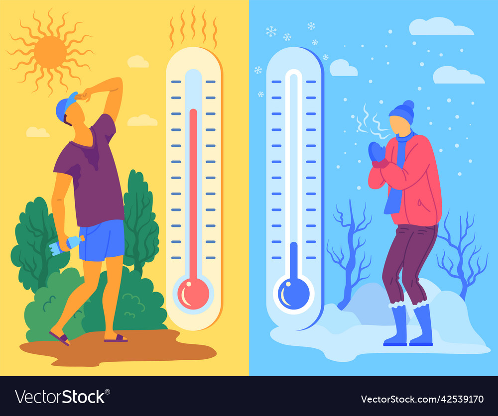 cartoon characters people and hot or cold weather vector 42539170